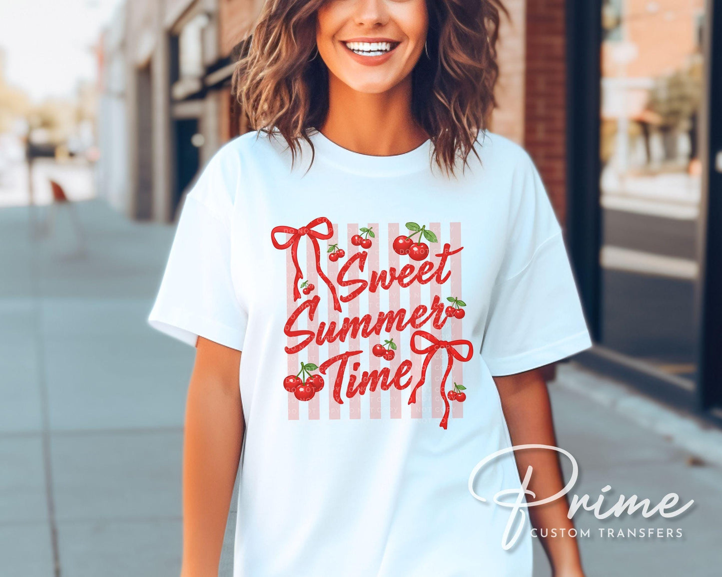 Sweet Summer Time DTF Transfer, Ready to Press, Coquette Strawberry Tshirt Design
