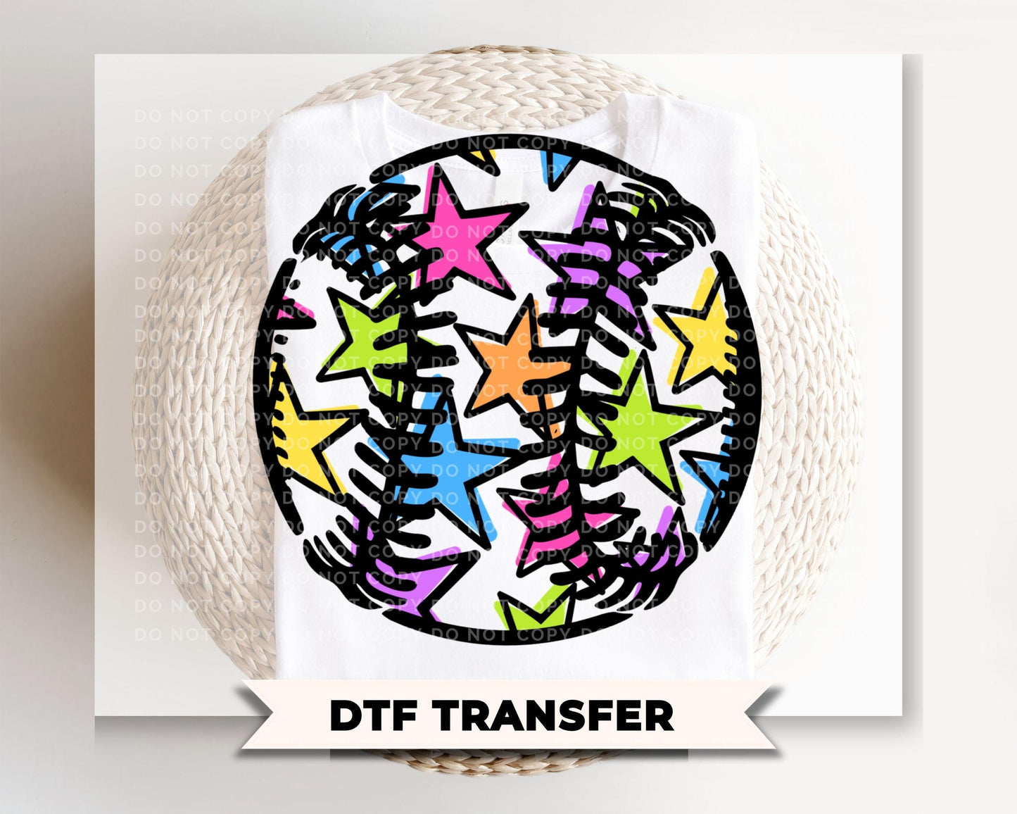 Doodle Star Baseball DTF Transfer, Ready to Press, Trendy Sport Mama Tshirt Design