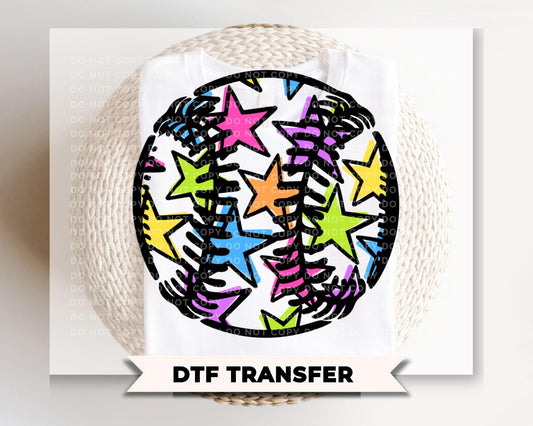 Doodle Star Baseball DTF Transfer, Ready to Press, Trendy Sport Mama Tshirt Design