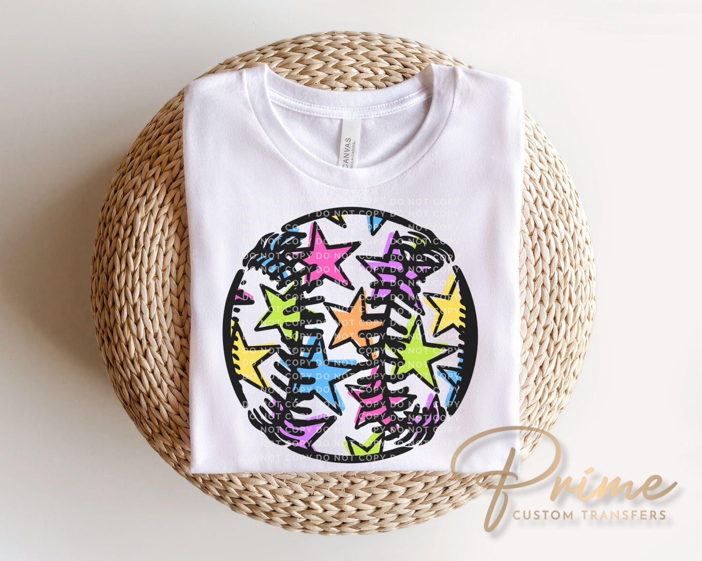 Doodle Star Baseball DTF Transfer, Ready to Press, Trendy Sport Mama Tshirt Design