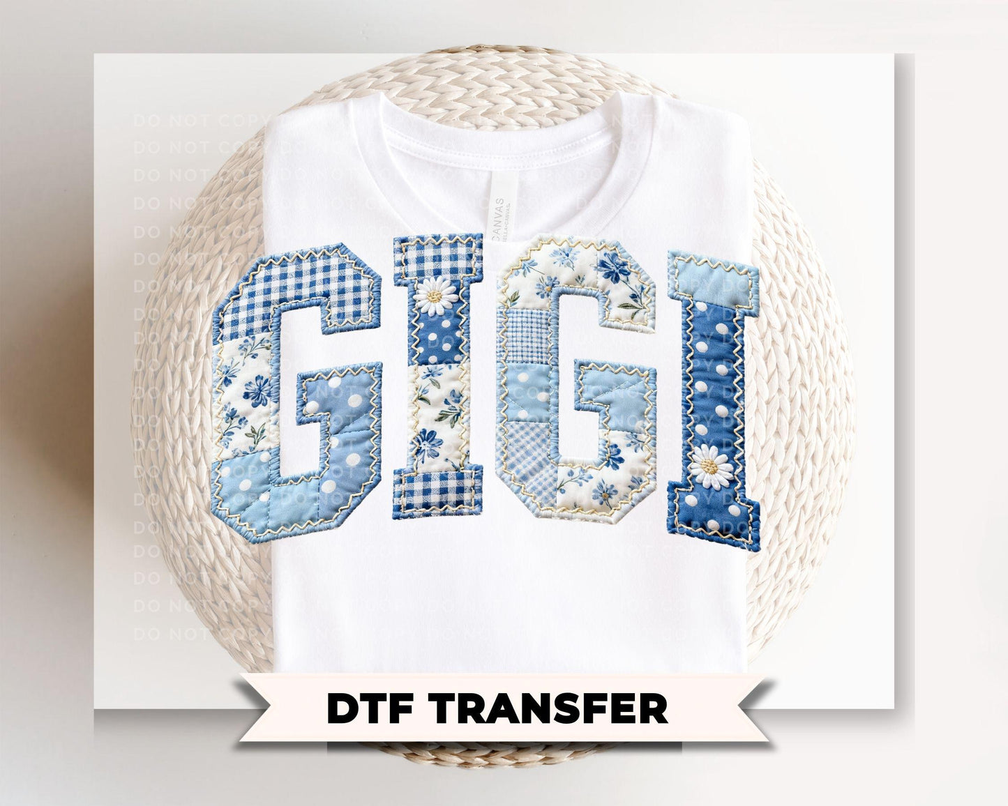 Patchwork Quilted Gigi DTF Transfer, Ready to Press Cottagecore Tshirt Design