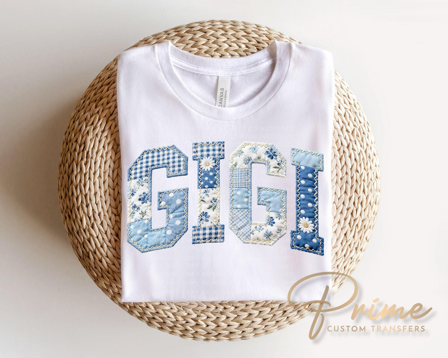 Patchwork Quilted Gigi DTF Transfer, Ready to Press Cottagecore Tshirt Design