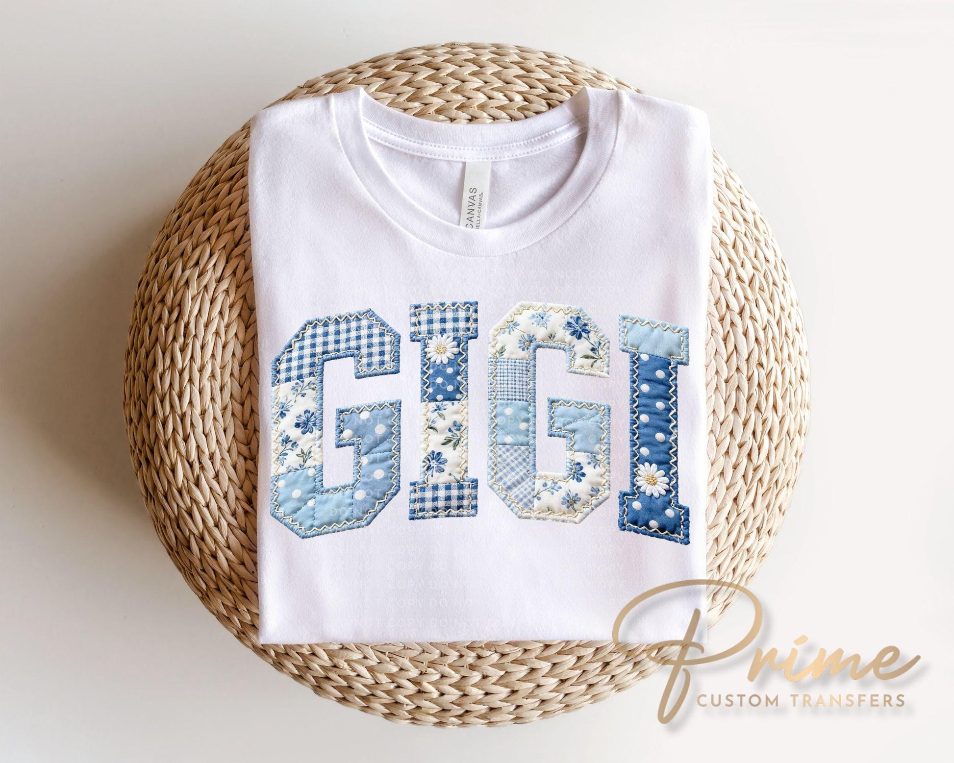 Patchwork Quilted Gigi DTF Transfer, Ready to Press Cottagecore Tshirt Design