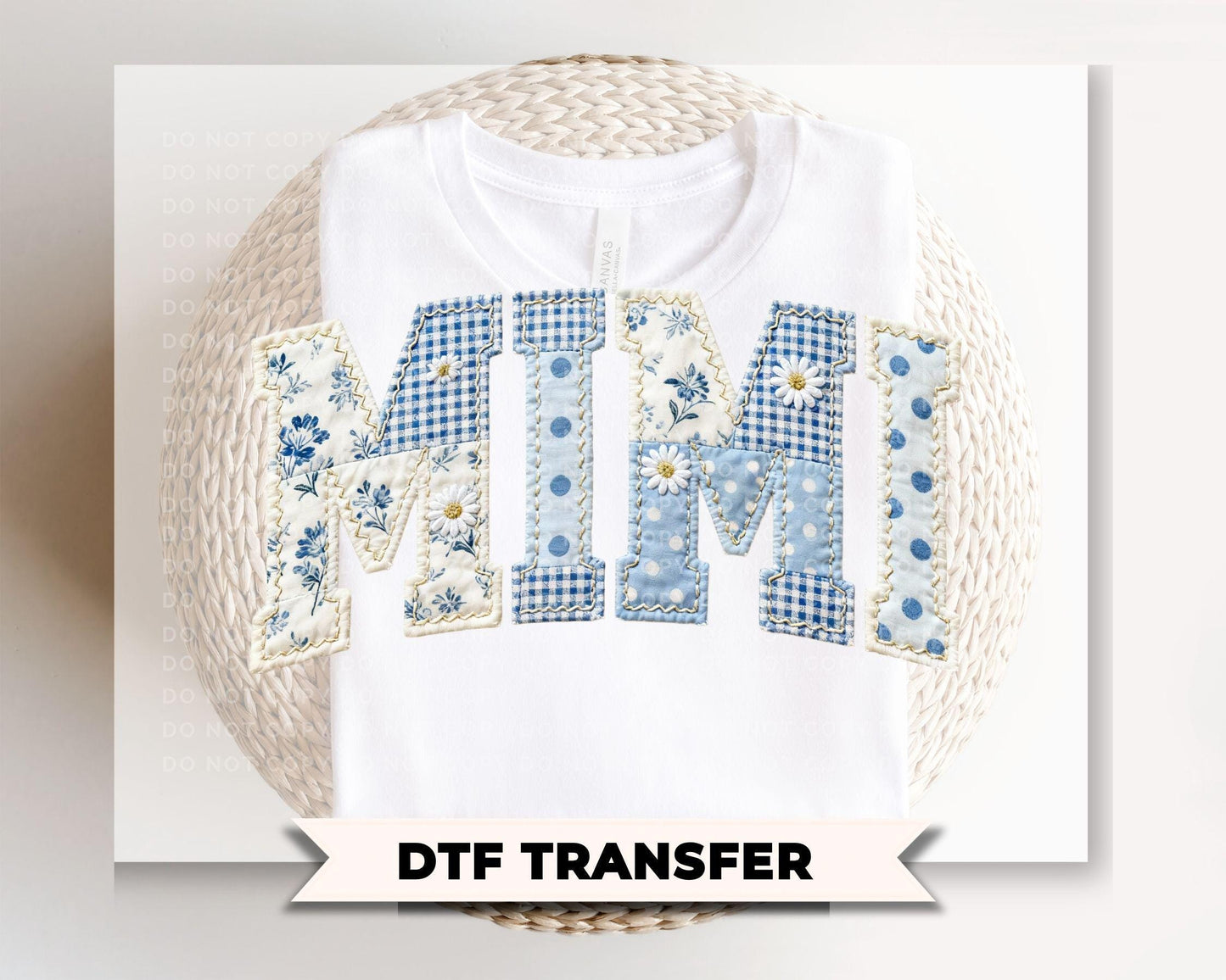Patchwork Quilted Mimi DTF Transfer, Ready to Press Cottagecore Tshirt Design