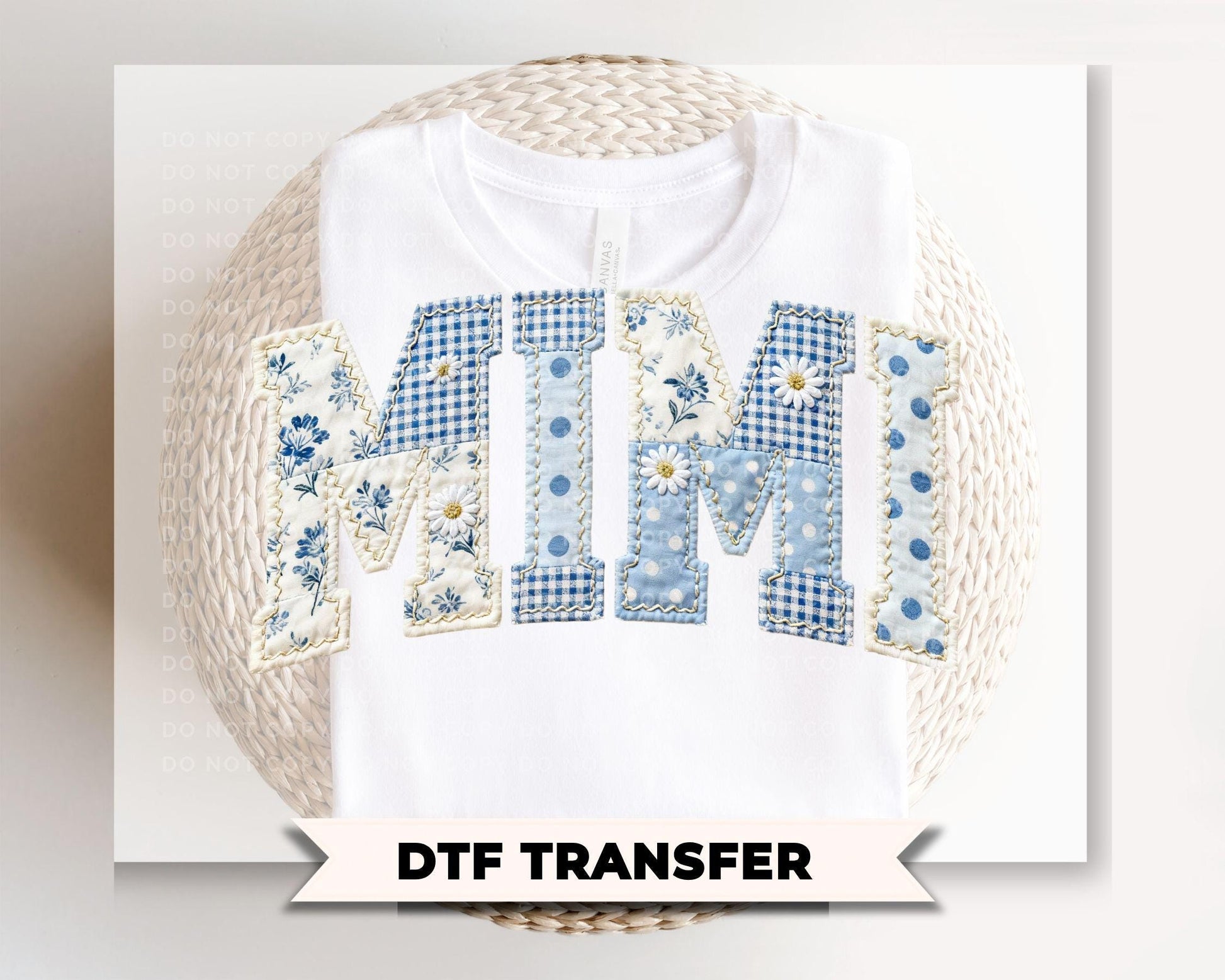 Patchwork Quilted Mimi DTF Transfer, Ready to Press Cottagecore Tshirt Design