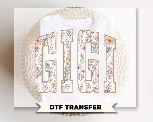 Floral Gigi DTF Transfer, Gift for Grandparents day, Wildflower Tshirt Design for Grandma
