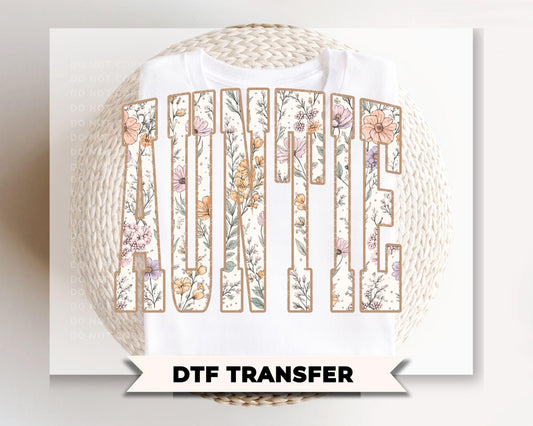 Floral Auntie DTF Transfer, Ready to Press, Gift for Aunt, Wildflower Tshirt Design