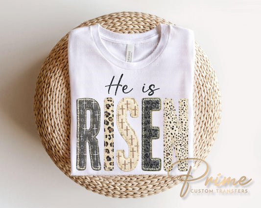 He is Risen DTF Transfer, Faux Quilted Religious Tshirt Transfer