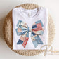Patriotic Patchwork Bow DTF Transfer, Memorial Day, Coquette 4th of July Tshirt Design
