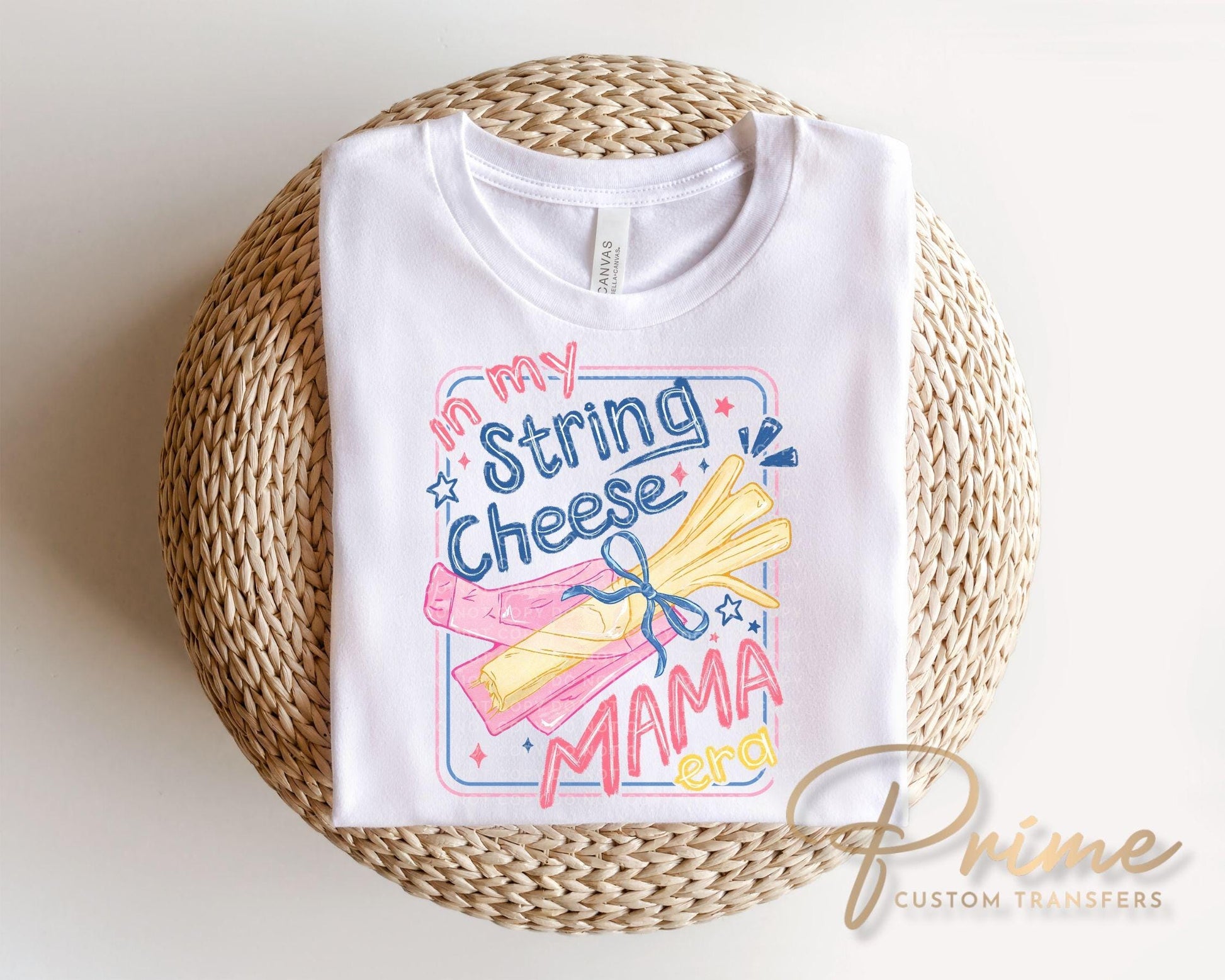 String Cheese Mama Era DTF Transfer, Ready to Press, Overstimulated Mama T-shirt Design