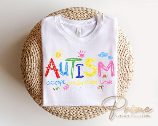 Brushstroke Autism Awareness DTF Transfer, Ready to Press T-shirt Design