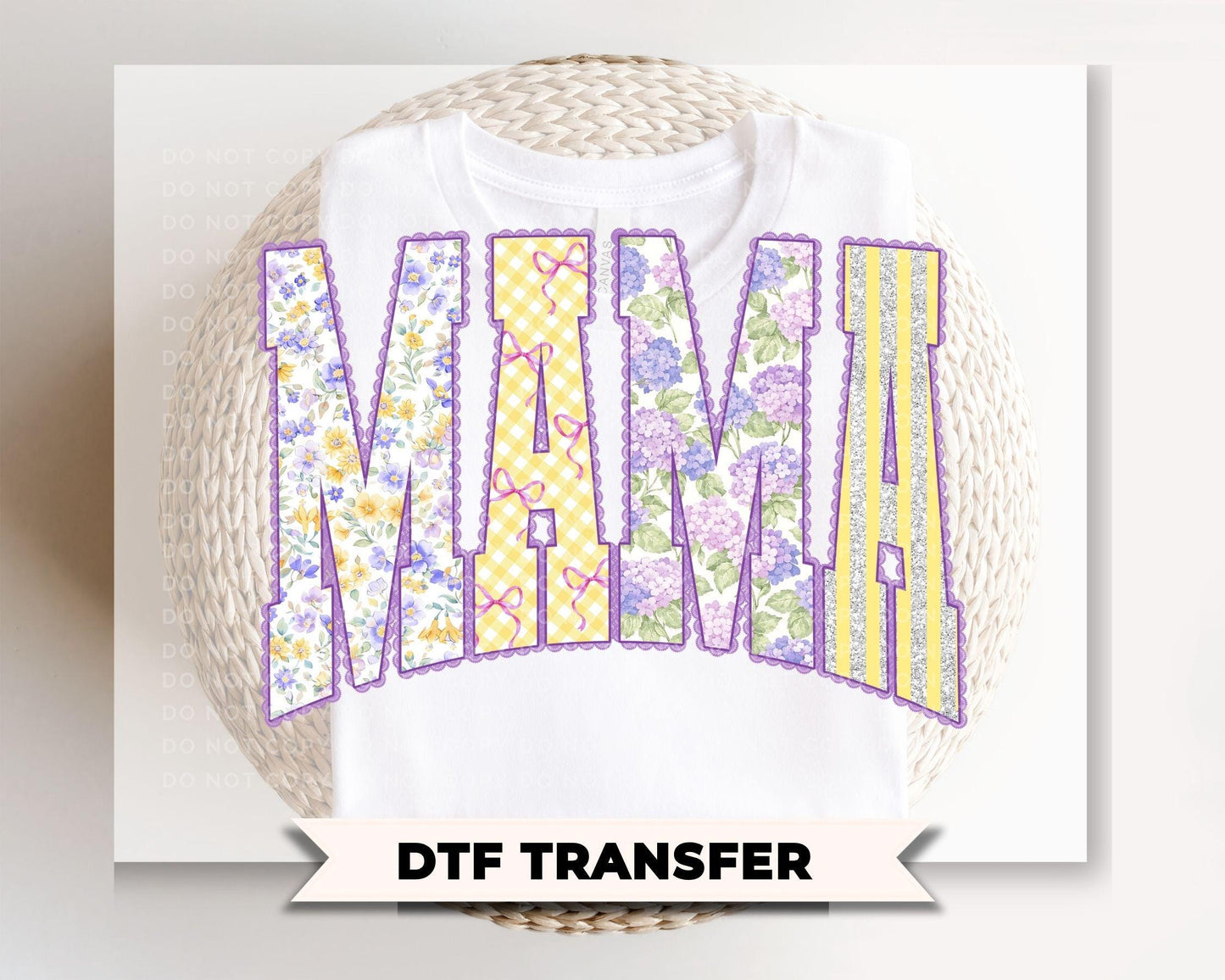 Spring Patchwork Mama DTF Transfer, Ready to Press, Floral Mama Tshirt Design