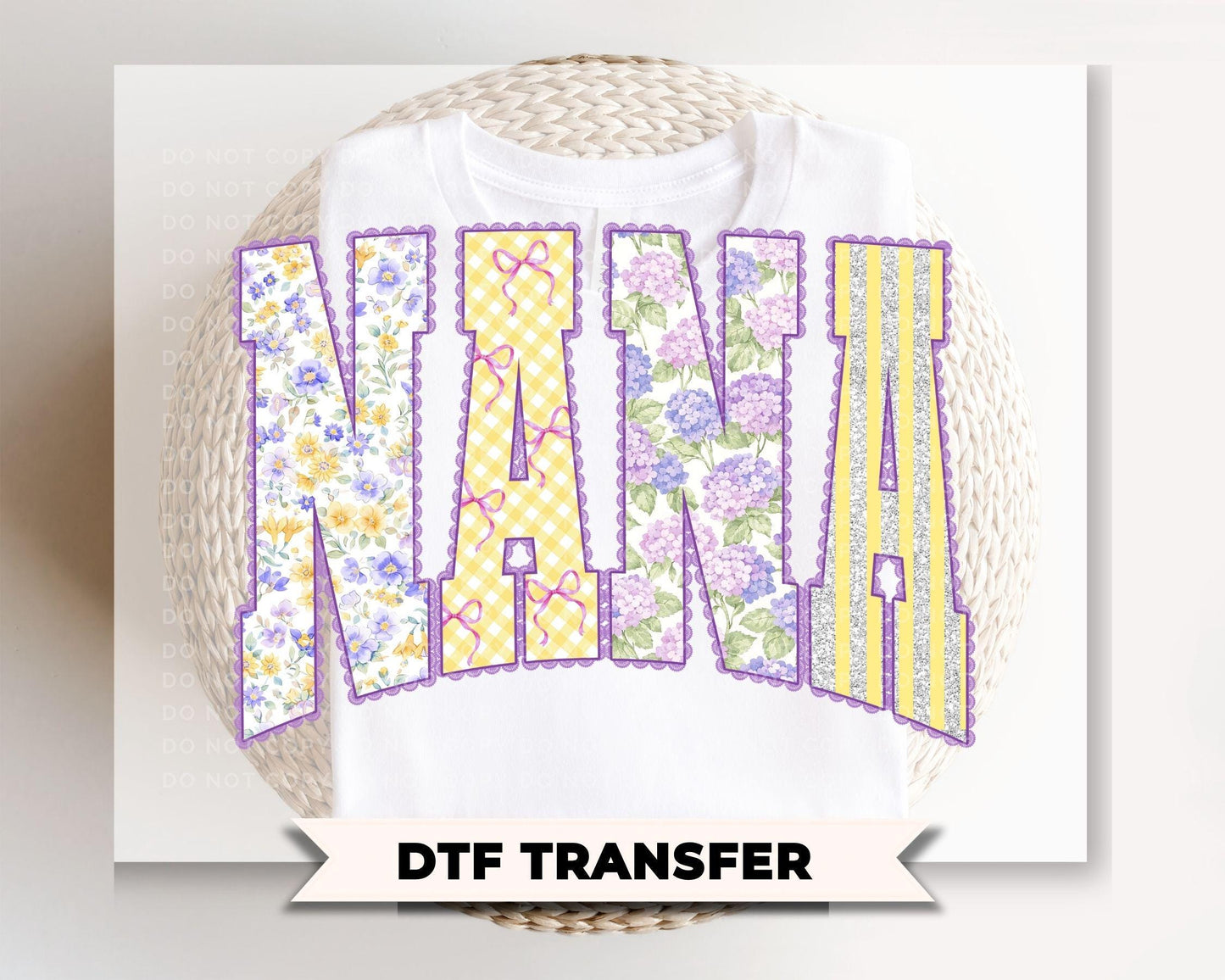 Spring Patchwork Nana DTF Transfer, Ready to Press, Floral Nana Tshirt Design