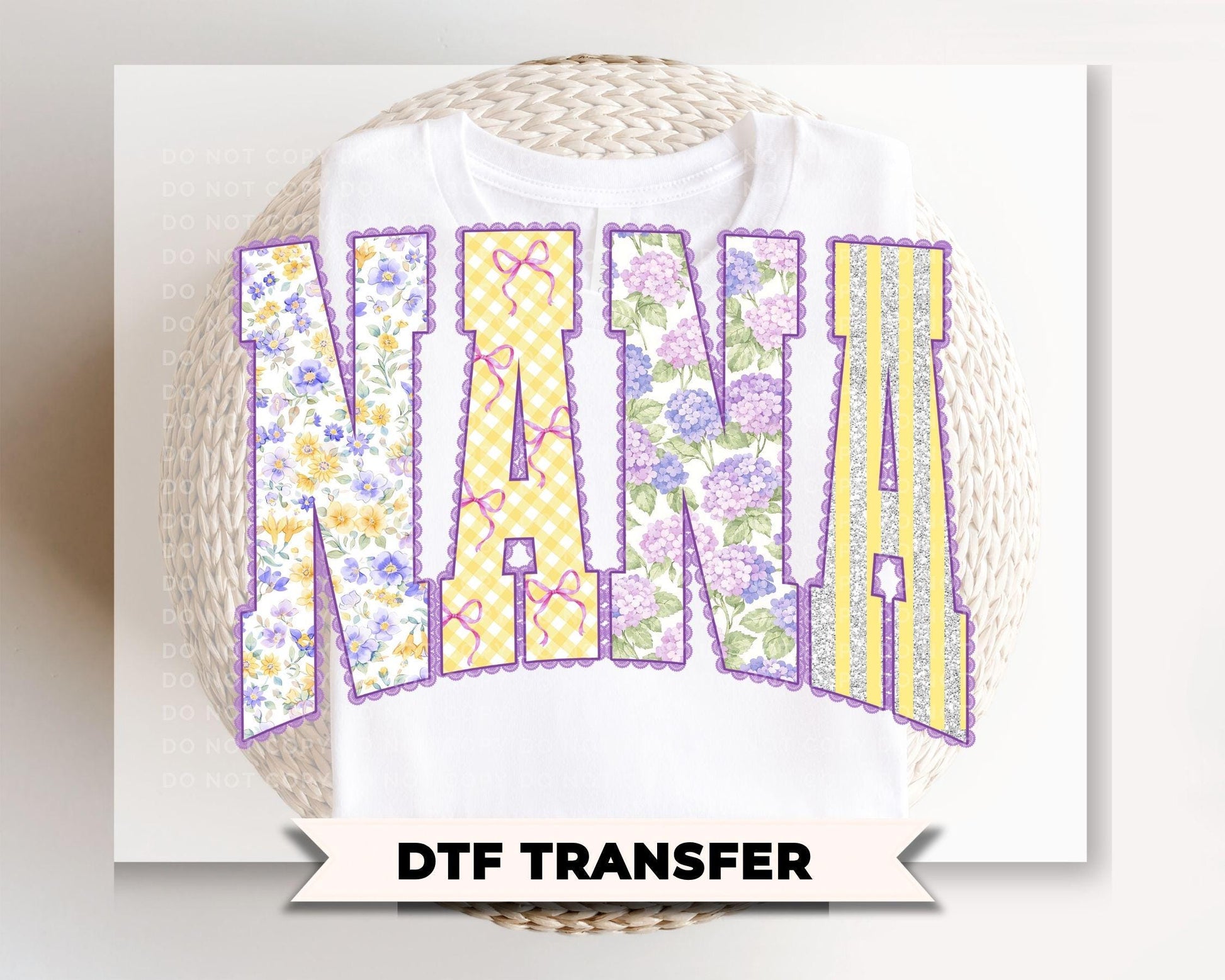Spring Patchwork Nana DTF Transfer, Ready to Press, Floral Nana Tshirt Design