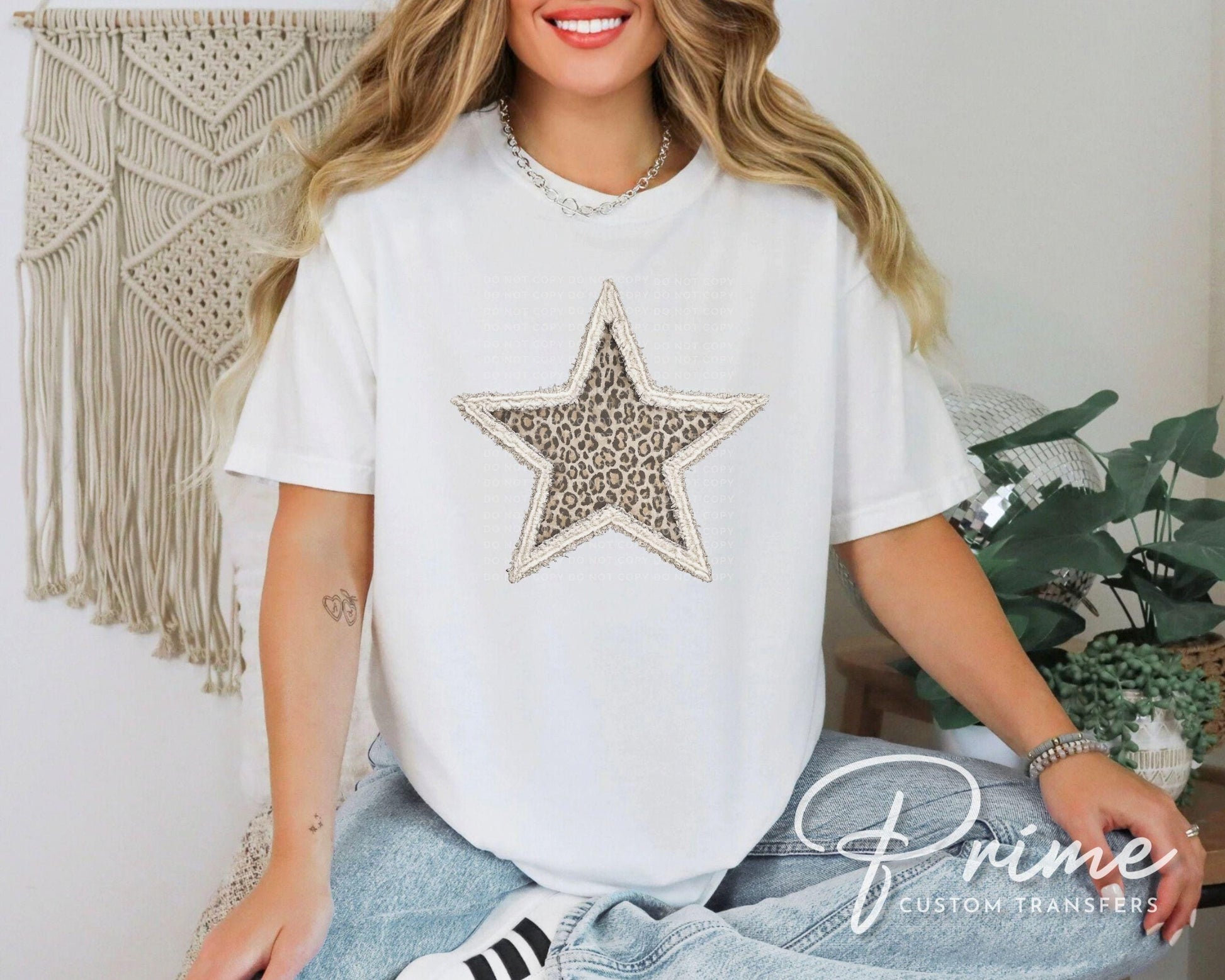 Preppy Leopard Star DTF Transfer, Ready to Press, Cheetah Star Tshirt Design, Faux Rag Quilt