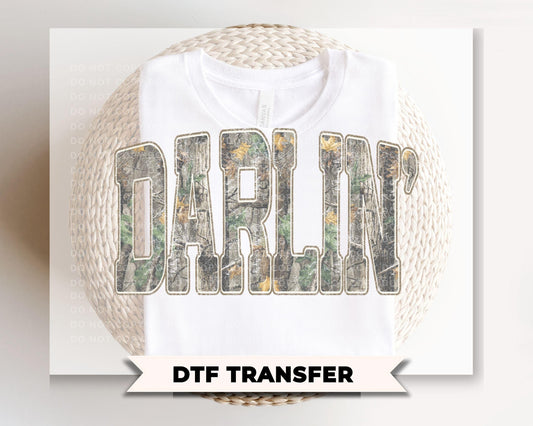 Camouflage Darlin DTF Transfer, Ready to Press, Western Country Tshirt Design