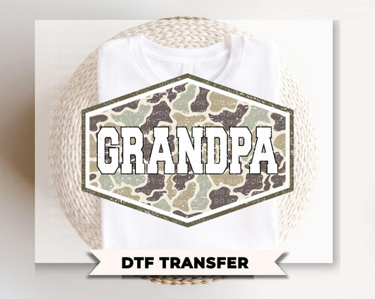 Camo Grandpa DTF Transfer, Ready to Press, Father's Day Gift, Grandpa Tshirt Design