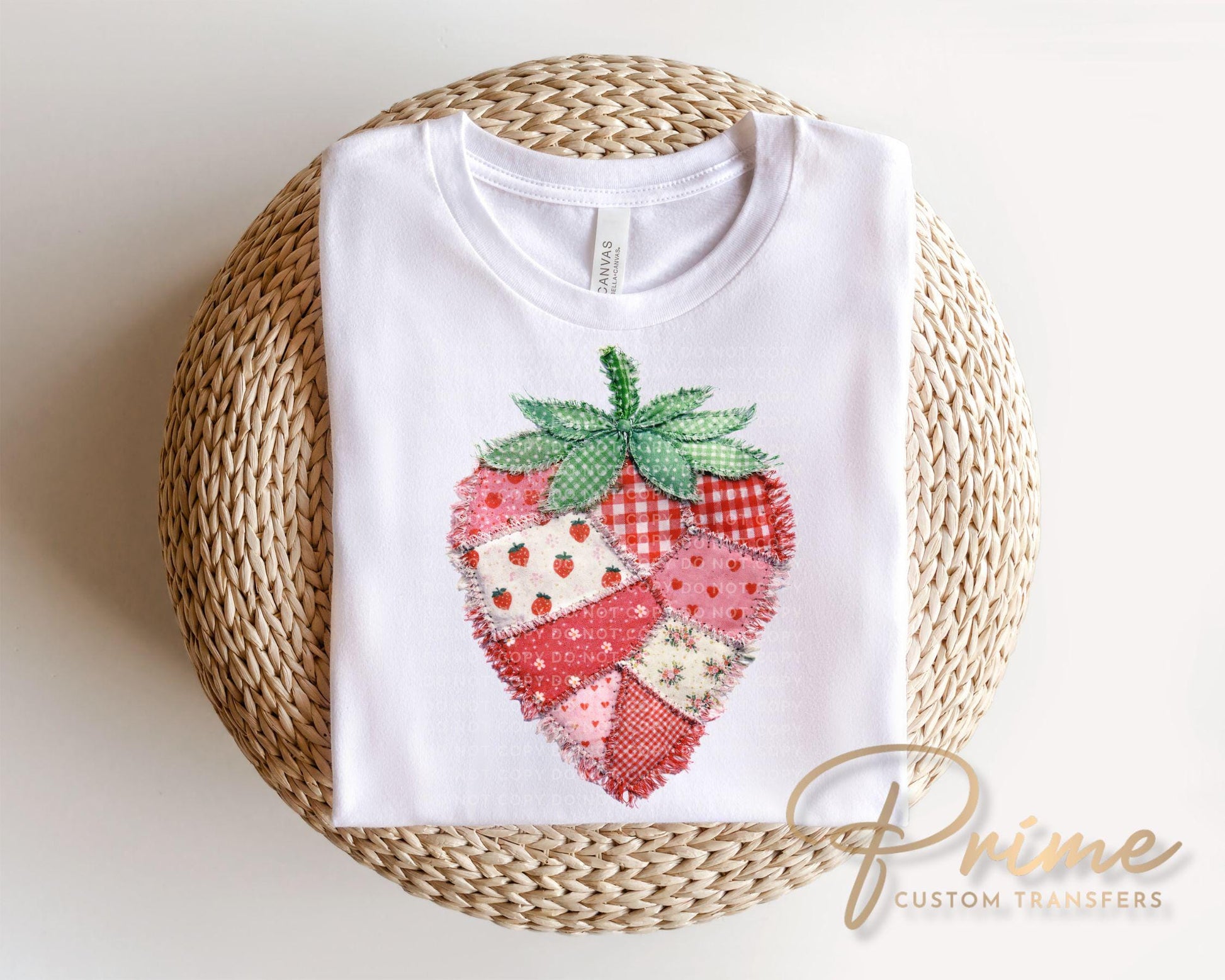 Faux Patchwork Strawberry DTF Transfer, Ready to Press, Strawberry Festival T-shirt Design