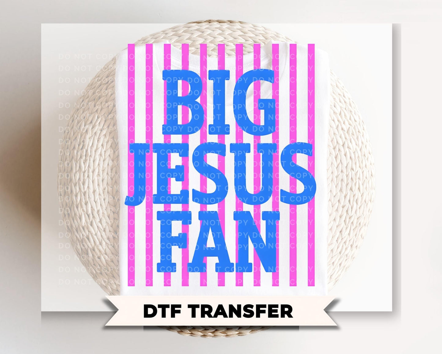 Big Jesus Fan DTF Transfer, Ready to Press, Striped Christian Tshirt Design
