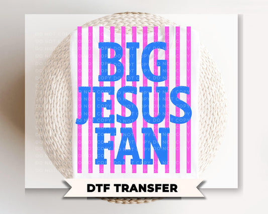 Big Jesus Fan DTF Transfer, Ready to Press, Striped Christian Tshirt Design