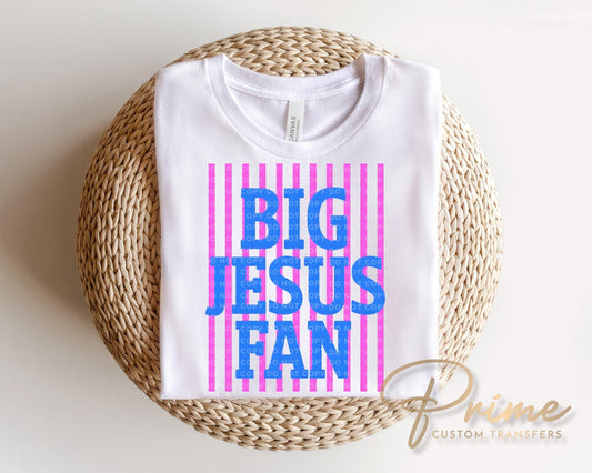 Big Jesus Fan DTF Transfer, Ready to Press, Striped Christian Tshirt Design