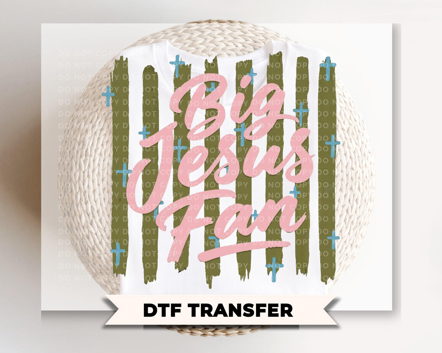 Big Jesus Fan DTF Transfer, Ready to Press, Striped Christian Tshirt Design