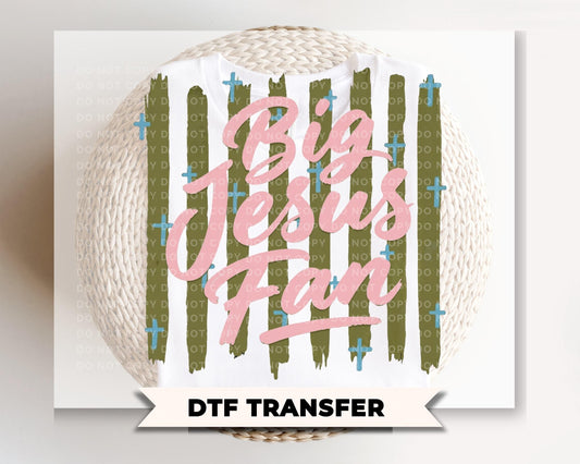 Big Jesus Fan DTF Transfer, Ready to Press, Striped Christian Tshirt Design