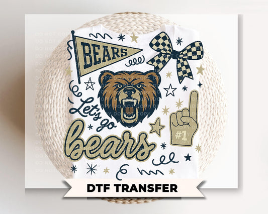 Bears School Mascot Doodle DTF Transfer, Football Season, Game Day T-shirt Transfer