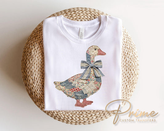 Patchwork Grandmacore Goose DTF Transfer, Ready to Press, Cottage Core Tshirt Design