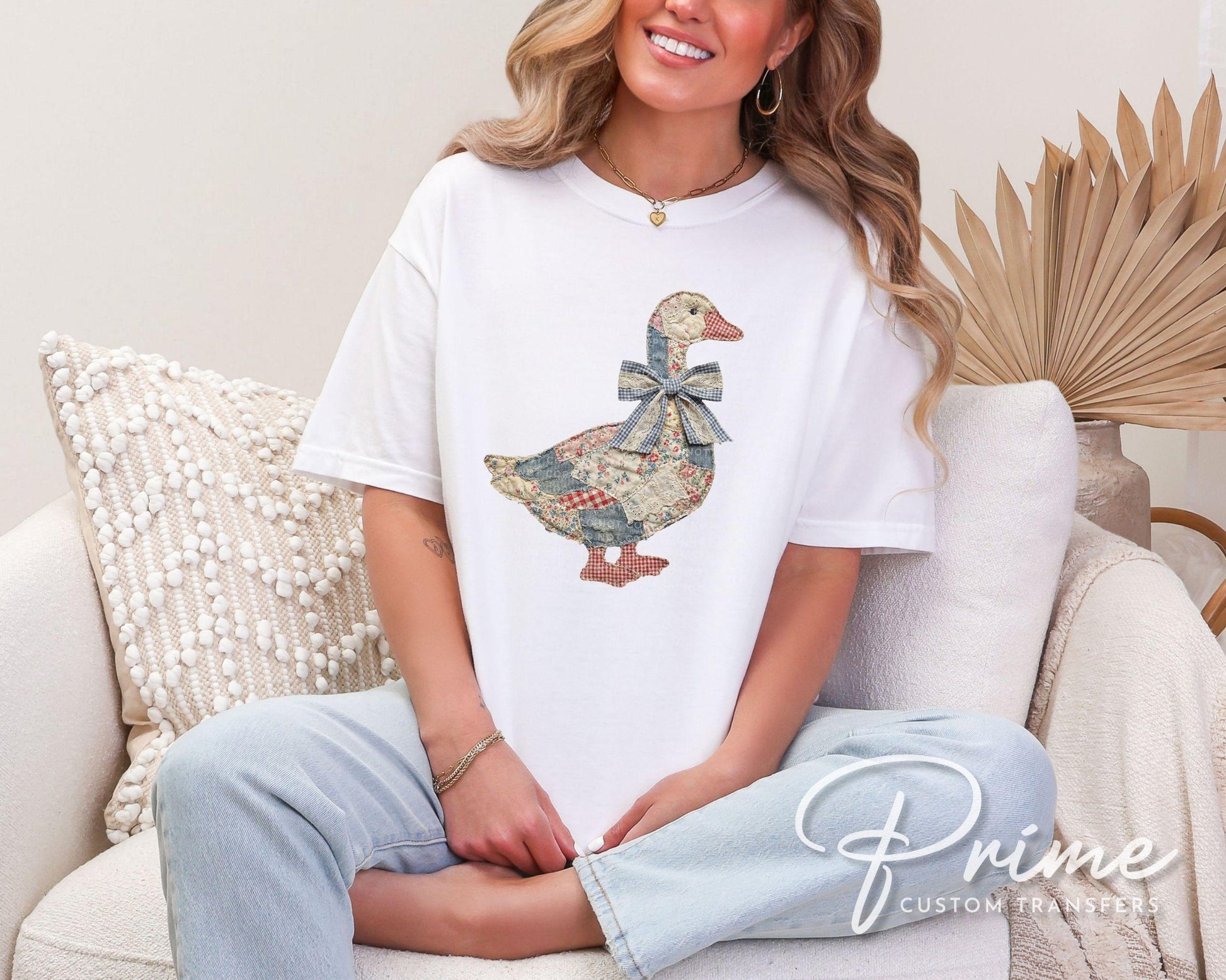 Patchwork Grandmacore Goose DTF Transfer, Ready to Press, Cottage Core Tshirt Design