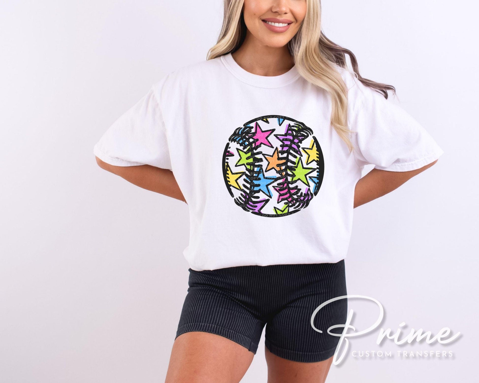 Doodle Star Baseball DTF Transfer, Ready to Press, Trendy Sport Mama Tshirt Design