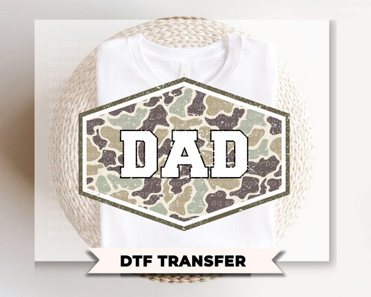 Vintage Camo Dad DTF Transfer, Ready to Press, Father's Day Camouflage Tshirt Design