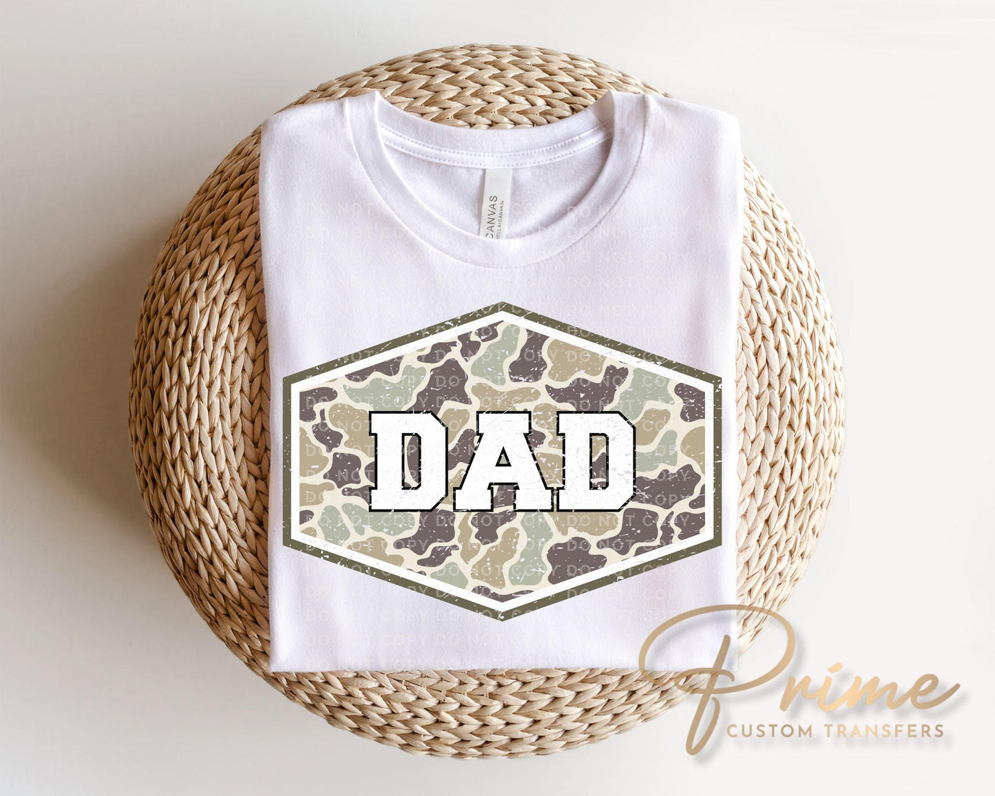 Vintage Camo Dad DTF Transfer, Ready to Press, Father's Day Camouflage Tshirt Design
