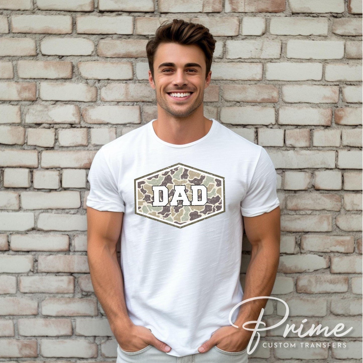 Vintage Camo Dad DTF Transfer, Ready to Press, Father's Day Camouflage Tshirt Design