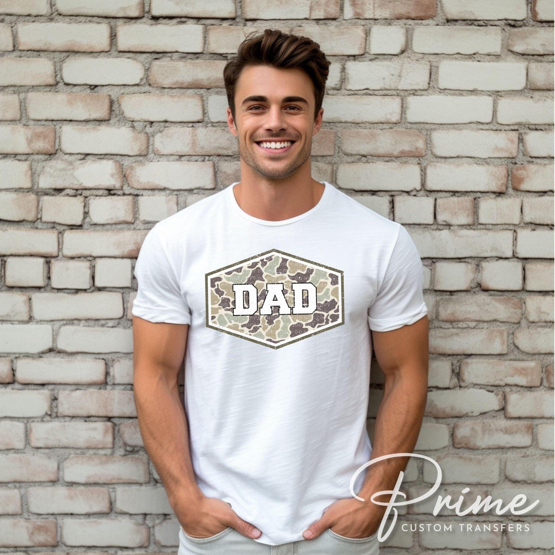 Vintage Camo Dad DTF Transfer, Ready to Press, Father's Day Camouflage Tshirt Design