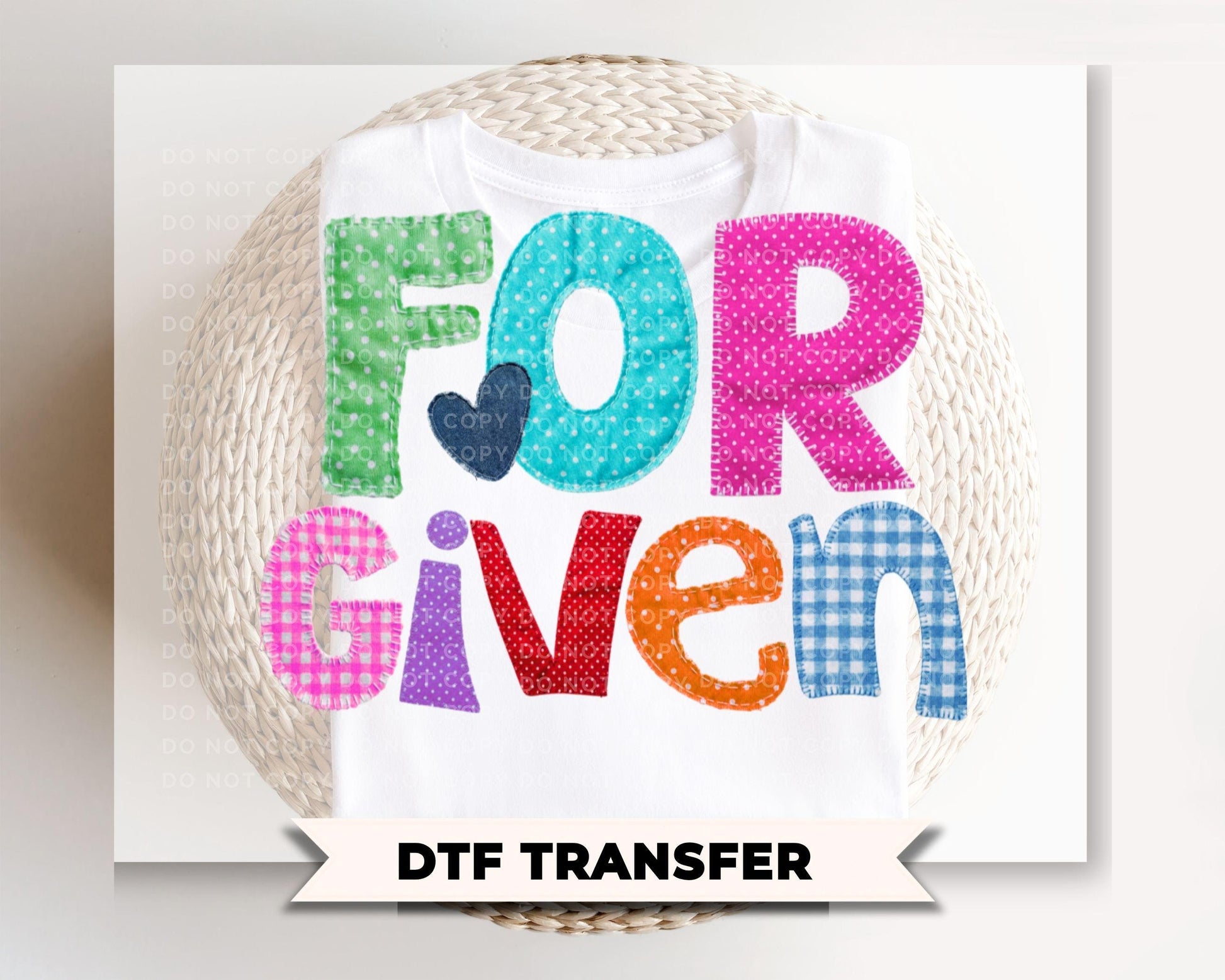 Patchwork Forgiven DTF Transfer, Ready to Press, Christian T-shirt Design