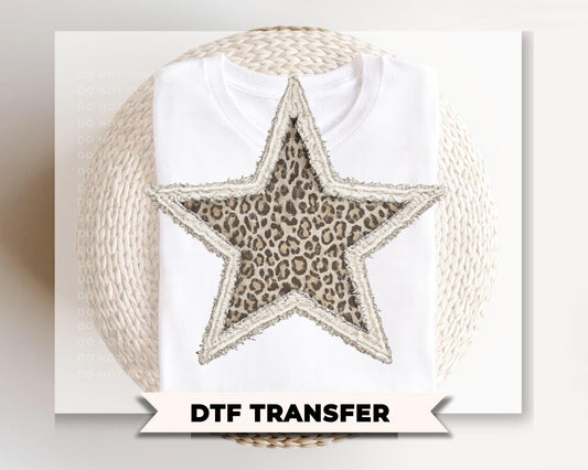 Preppy Leopard Star DTF Transfer, Ready to Press, Cheetah Star Tshirt Design, Faux Rag Quilt