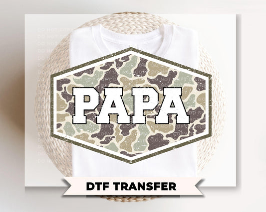 Camo Papa DTF Transfer, Ready to Press, Father's Day Gift, Grandpa Tshirt Design