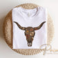 Brushstroke Floral Cow Skull DTF Transfer, Ready to Press, Western Cowgirl Tshirt Design