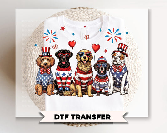 Patriotic Dogs DTF Transfer, Ready to Press, 4th of July Dog Lover Tshirt Design