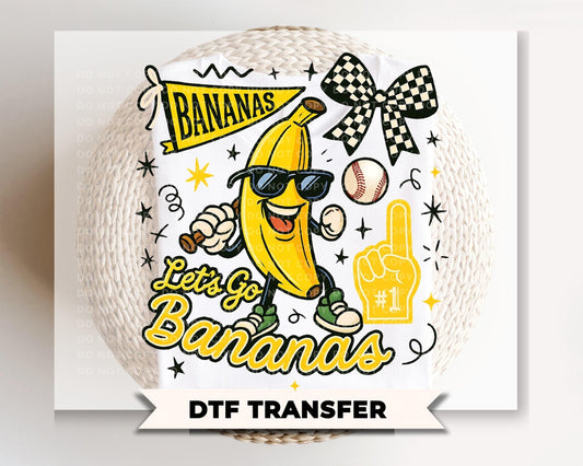 Banana Baseball Mascot DTF Transfer, Game Day, Sports Mom Tshirt Design