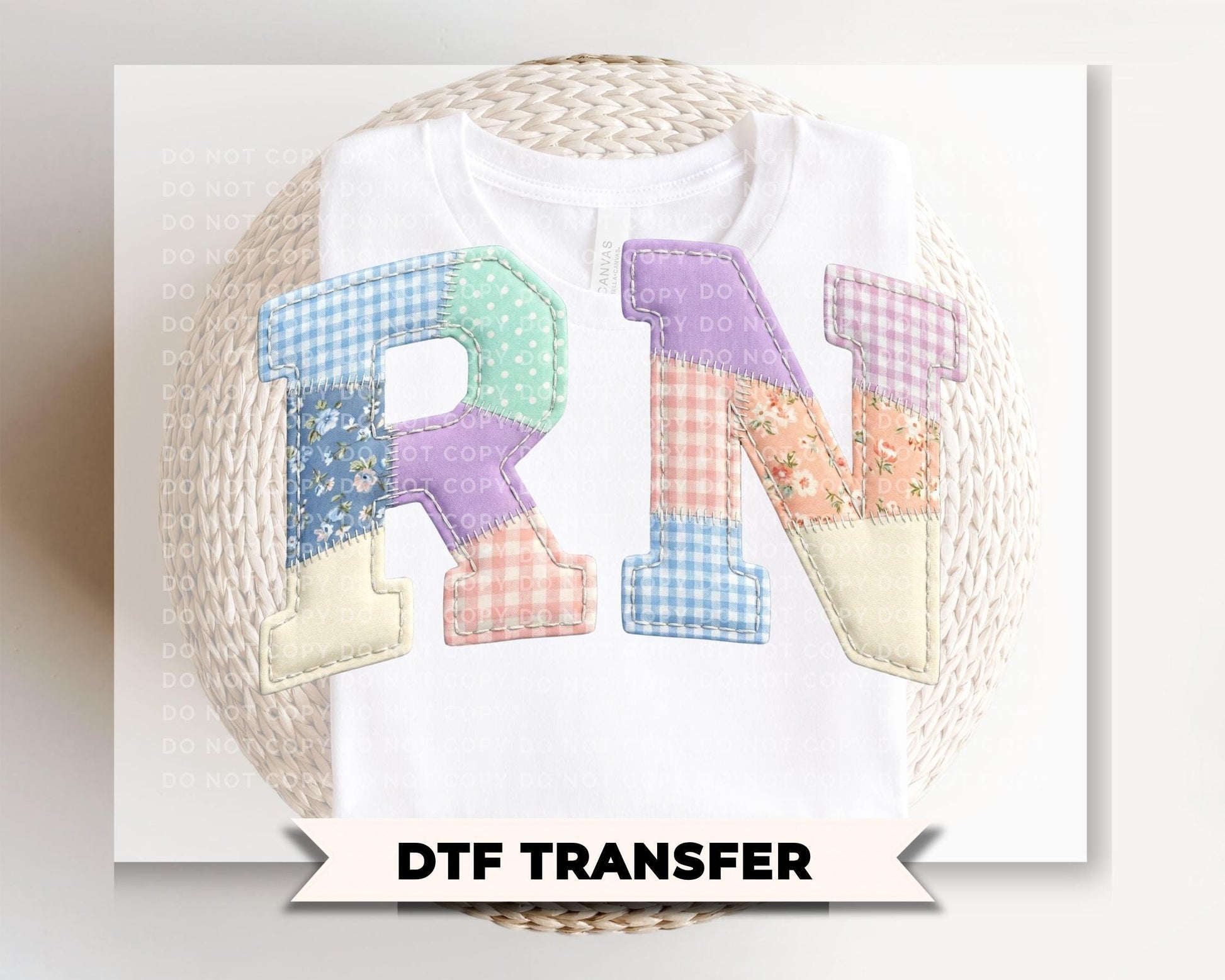 Patchwork Quilted Registered Nurse DTF Transfer, Grandma Core, Cottagecore RN Tshirt Design