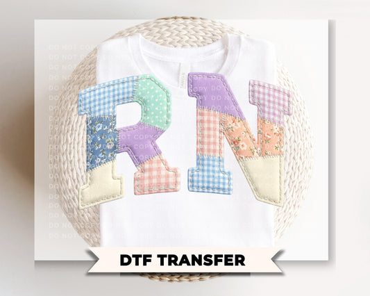 Patchwork Quilted Registered Nurse DTF Transfer, Grandma Core, Cottagecore RN Tshirt Design