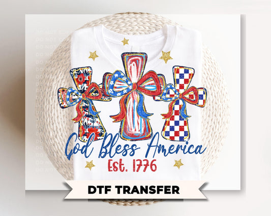 Brushstroke God Bless America DTF Transfer, Memorial Day, Coquette 4th of July Tshirt Design