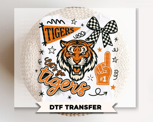 Tigers School Mascot Doodle DTF Transfer, Football Season, Game Day T-shirt Transfer