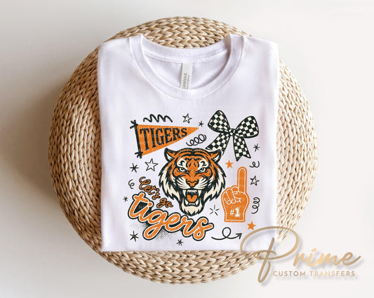 Tigers School Mascot Doodle DTF Transfer, Football Season, Game Day T-shirt Transfer