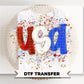 USA Splatter DTF Transfer, Ready to Press, 4th of July Tshirt Design