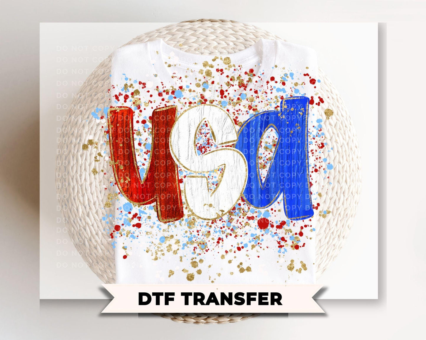 USA Splatter DTF Transfer, Ready to Press, 4th of July Tshirt Design