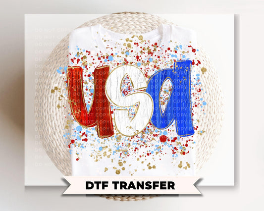 USA Splatter DTF Transfer, Ready to Press, 4th of July Tshirt Design