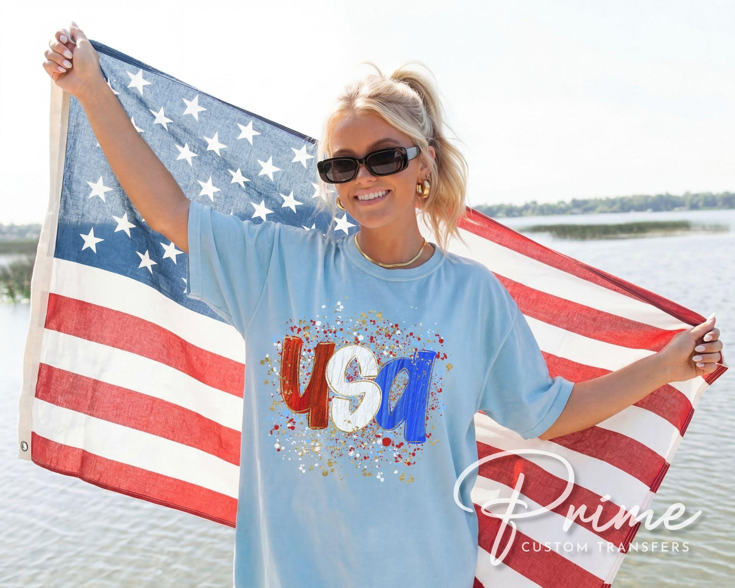 USA Splatter DTF Transfer, Ready to Press, 4th of July Tshirt Design